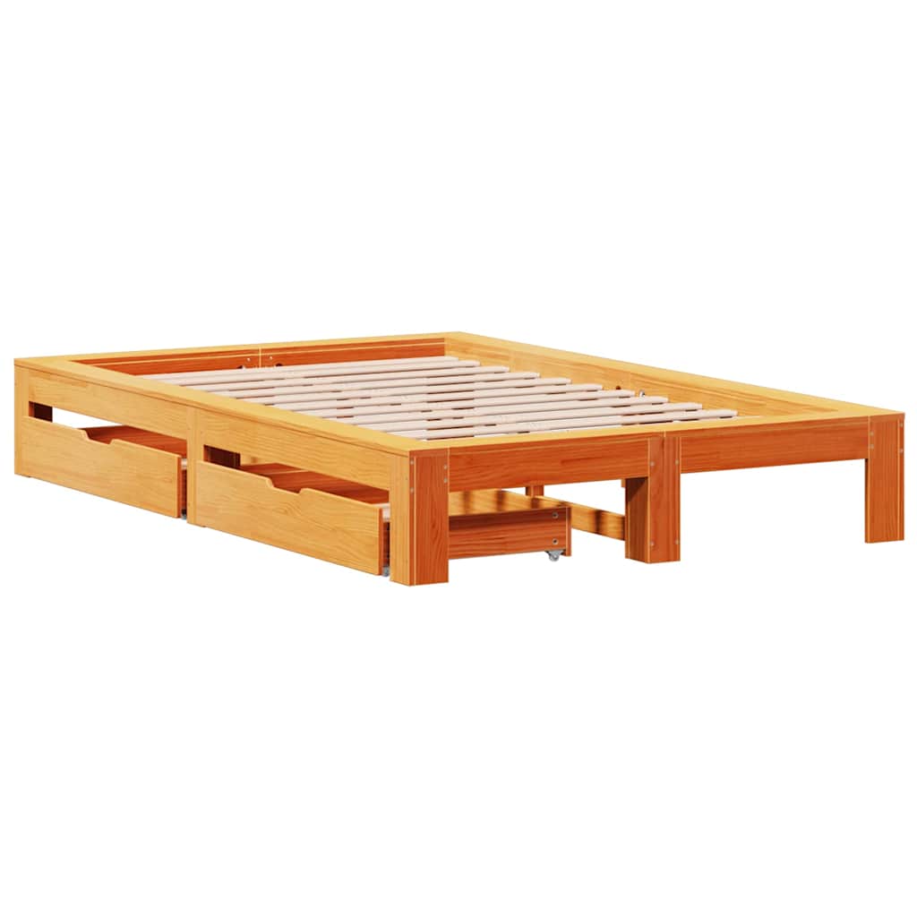 vidaXL Bedframe zonder matras massief grenenhout wasbruin 135x190 cm afbeelding