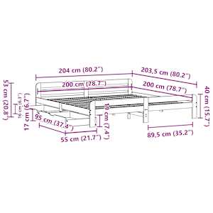 Postel bez matrace bílá 200 x 200 cm masivní borovice - obrázek 12