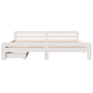 Postel bez matrace bílá 200 x 200 cm masivní borovice - obrázek 4