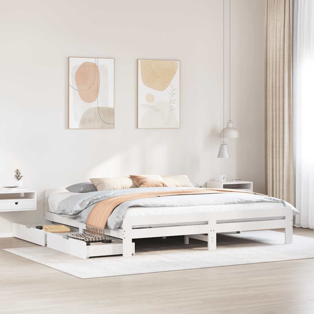 vidaXL Sängynrunko ilman patjaa valkoinen 200x200 cm täysi mänty