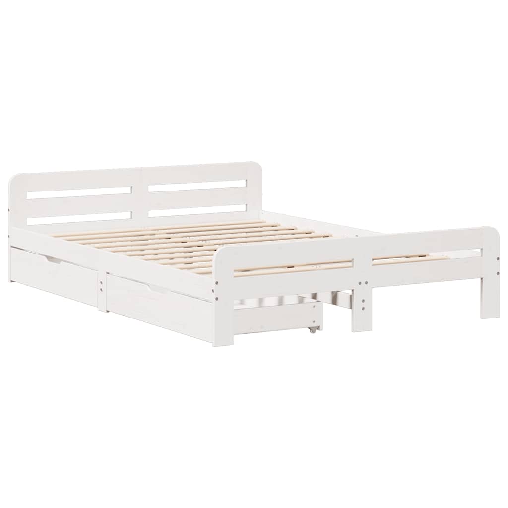 vidaXL Bedframe zonder matras massief grenenhout wit 150x200 cm afbeelding