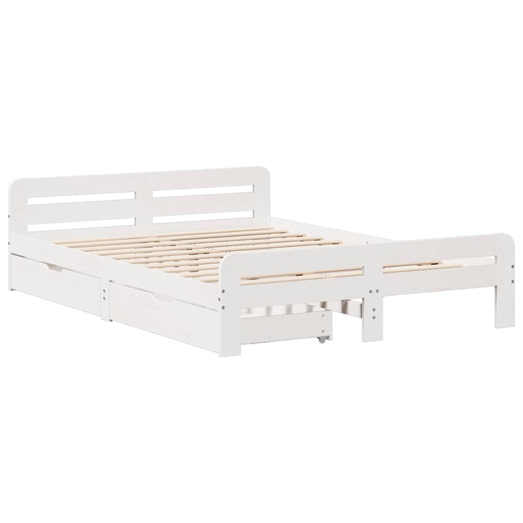 vidaXL Bedframe zonder matras massief grenenhout wit 140x200 cm afbeelding