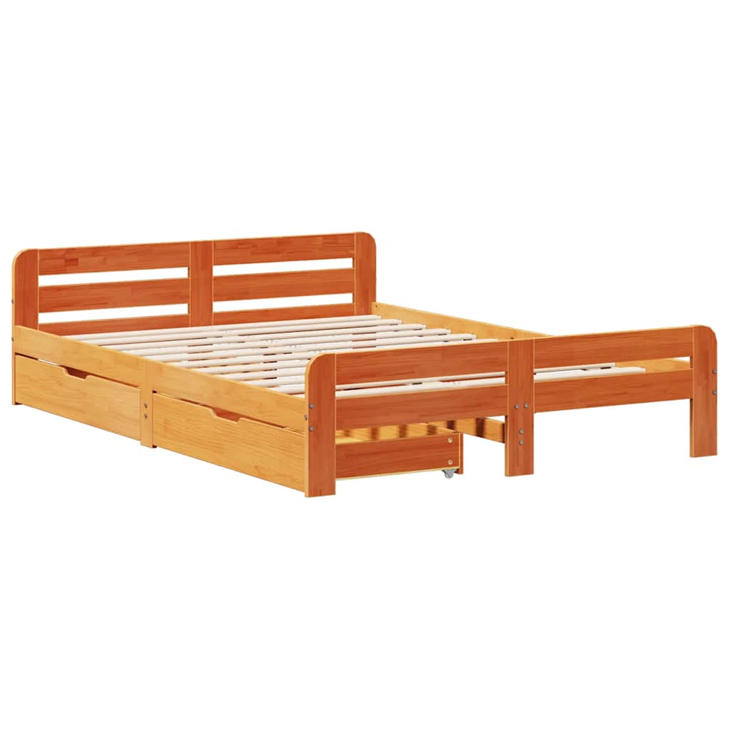 vidaXL Bedframe zonder matras massief grenenhout wasbruin 140x200 cm afbeelding