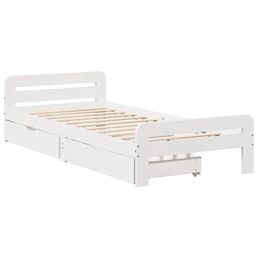 vidaXL Bedframe zonder matras massief grenenhout wit 75x190 cm afbeelding