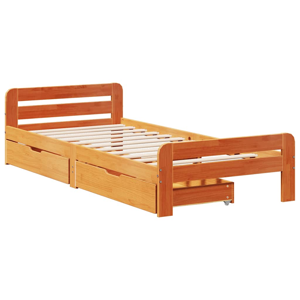 vidaXL Bedframe zonder matras massief grenenhout wasbruin 75x190 cm afbeelding