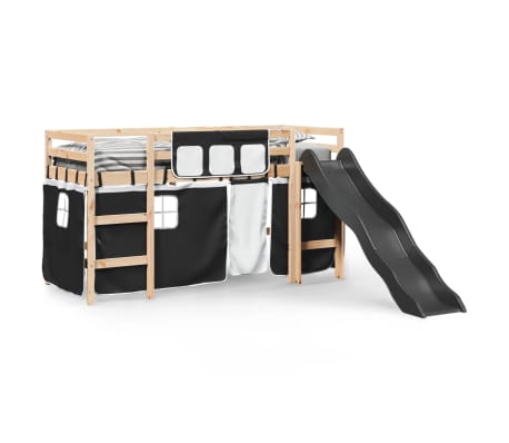 vidaXL Lasten parvis&auml;nky verhoilla mustavalk. 80x200 cm t&auml;ysi m&auml;nty