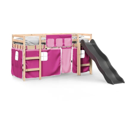 vidaXL Kids' Loft Bed with Curtains Pink 90x190 cm Solid Wood Pine