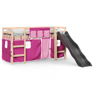 vidaXL Kids' Loft Bed with Curtains Pink 90x190 cm Solid Wood Pine
