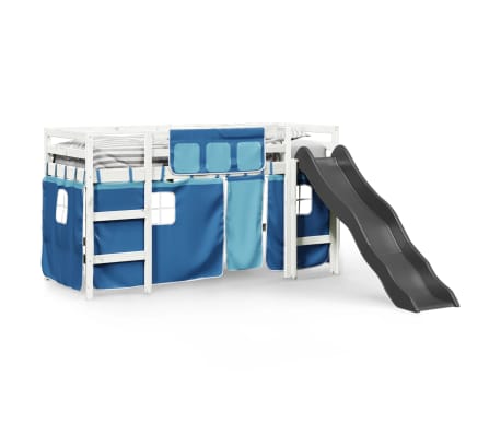 vidaXL Pat etajat de copii cu perdele, bl&aring;, 90x190 cm, lemn masiv pin