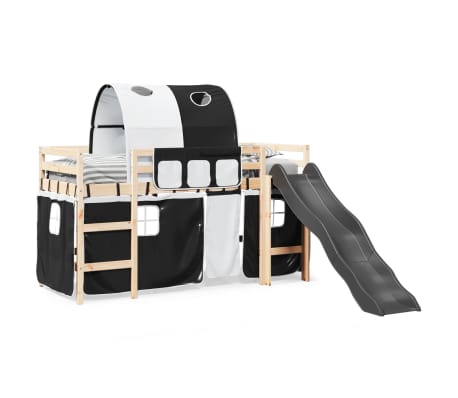 vidaXL Letto a Soppalco con Tunnel Bambini Bianco e Nero 80x200cm Pino