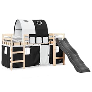 vidaXL Letto a Soppalco con Tunnel Bambini Bianco e Nero 80x200cm Pino