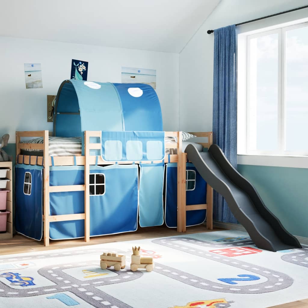 Kinderhochbett mit Tunnel Blau 80×200 cm Massivholz Kiefer