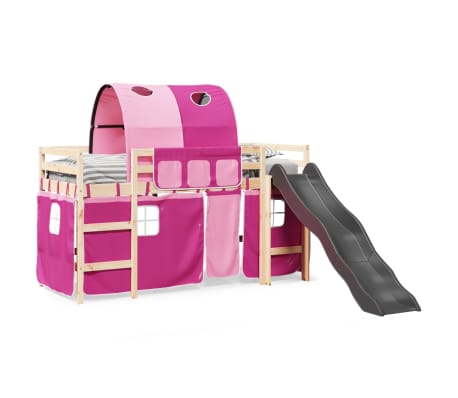 vidaXL Pat etajat de copii cu tunel roz 80x200 cm lemn masiv pin