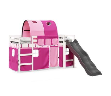 vidaXL Cama alta para ni&ntilde;os con t&uacute;nel madera pino rosa 80x200 cm