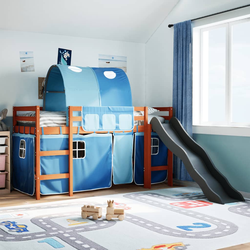 Kinderhochbett mit Tunnel Blau 80×200 cm Massivholz Kiefer