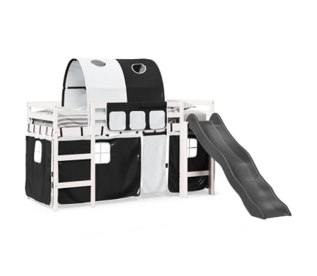 vidaXL feh&eacute;r-fekete t&ouml;m&ouml;r fenyő gyerek gal&eacute;ria&aacute;gy alag&uacute;ttal 90x200 cm