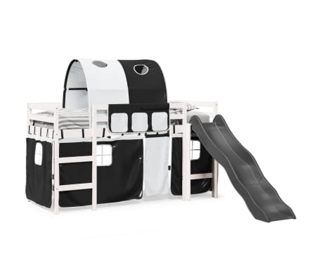 vidaXL Pat etajat de copii cu tunel alb/negru 90x190 cm lemn masiv pin