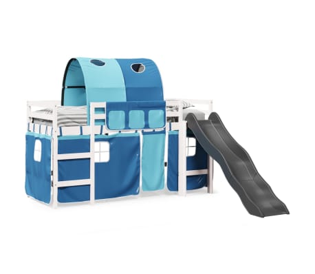 vidaXL Pat etajat de copii cu tunel albastru 90x190 cm lemn masiv pin