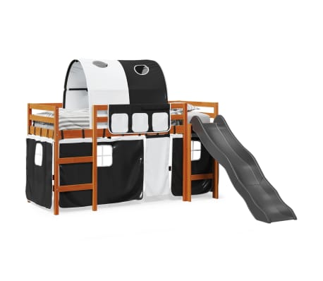 vidaXL Kinderhoogslaper met tunnel 90x190 cm grenenhout wit en zwart