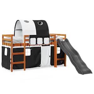 vidaXL Kinderhoogslaper met tunnel 90x190 cm grenenhout wit en zwart