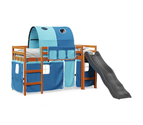 vidaXL Pat etajat de copii cu tunel albastru 90x190 cm lemn masiv pin