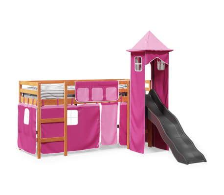 vidaXL Lit mezzanine enfants avec tour rose 80x200cm bois pin massif