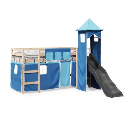 vidaXL Lit mezzanine enfants avec tour bleu 90x200 cm bois pin massif