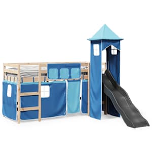 vidaXL Lit mezzanine enfants avec tour bleu 90x200 cm bois pin massif
