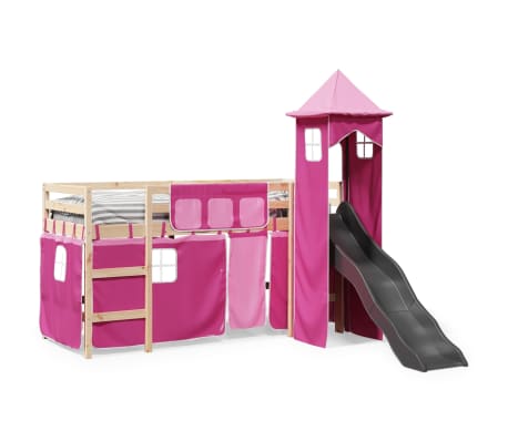 vidaXL Kids' Loft Bed with Tower Pink 90x200 cm Solid Wood Pine