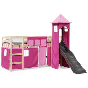 vidaXL Kids' Loft Bed with Tower Pink 90x200 cm Solid Wood Pine