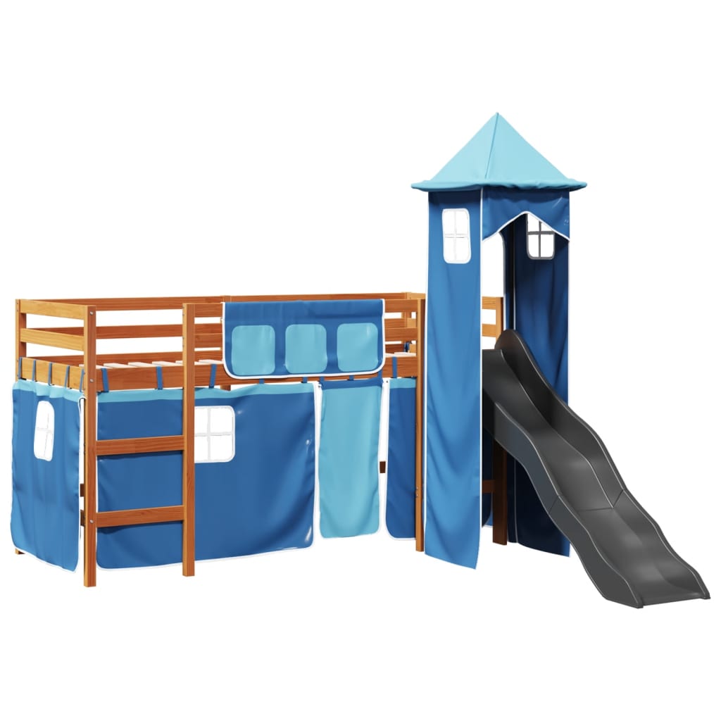 Thumbnail - vidaXL Kinderhochbett mit Turm Blau 90x190 cm Massivholz Kiefer