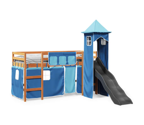 vidaXL Letto a Soppalco con Torre Bambini Blu 90x190cm Massello Pino