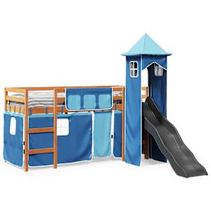 vidaXL Letto a Soppalco con Torre Bambini Blu 90x190cm Massello Pino