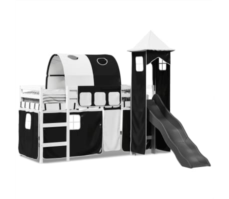 vidaXL Kids' Loft Bed with Tower White&Black 80x200 cm Solid Wood Pine