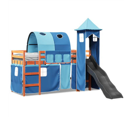 vidaXL Kinderhoogslaper met toren 80x200 cm massief grenenhout blauw