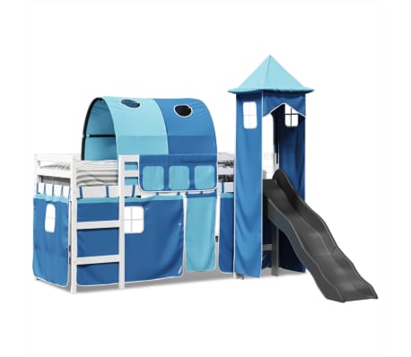 vidaXL Kinderhochbett mit Turm Blau 90x200 cm Massivholz Kiefer