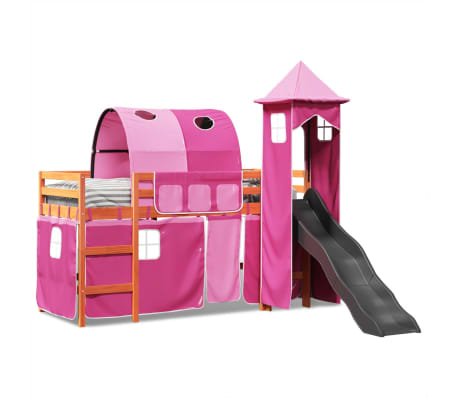 vidaXL Kids' Loft Bed with Tower Pink 90x190 cm Solid Wood Pine