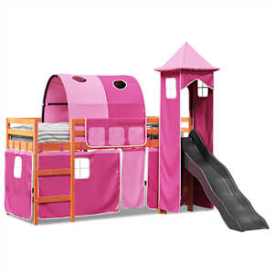 vidaXL Kids' Loft Bed with Tower Pink 90x190 cm Solid Wood Pine