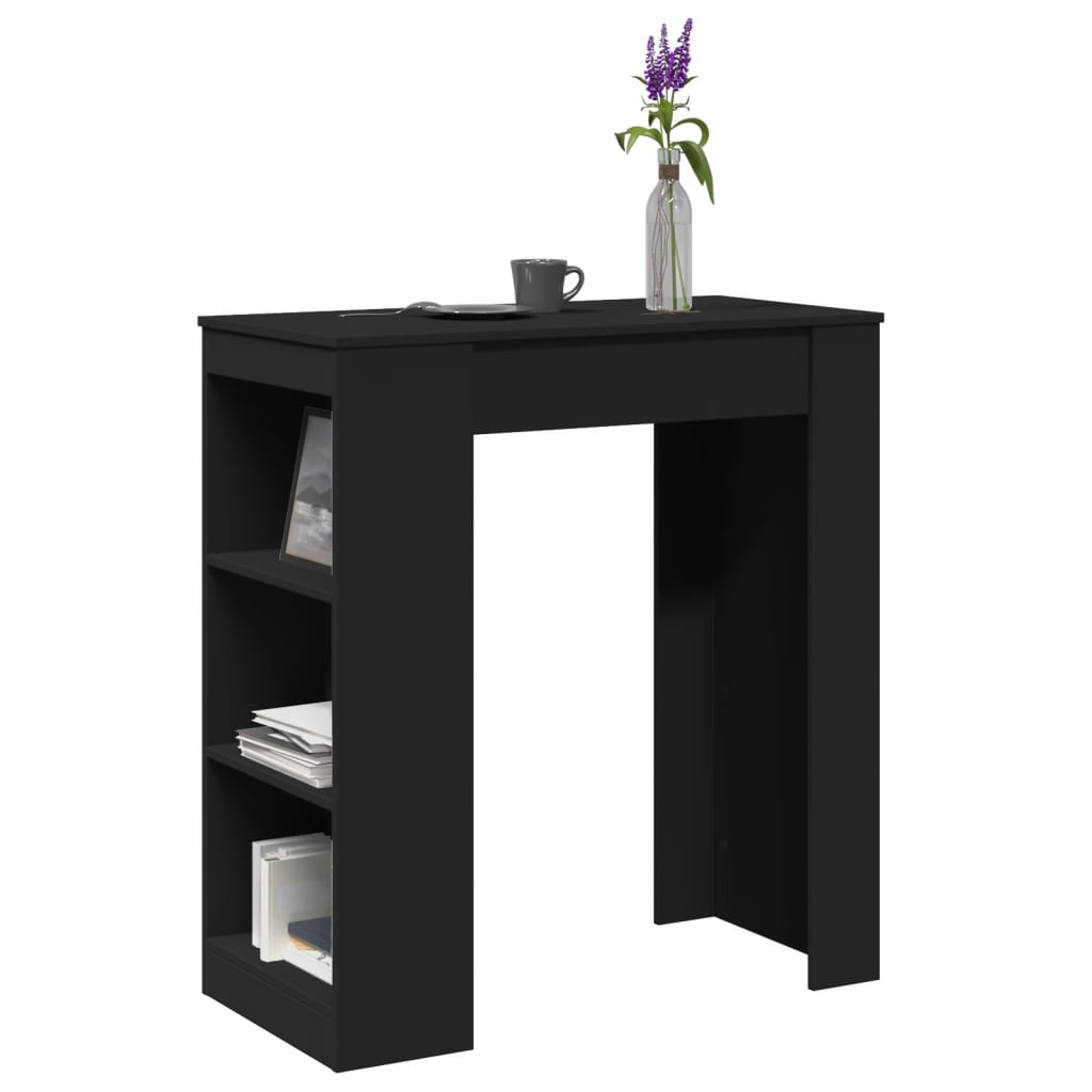 vidaXL Masă de bar cu rafturi, negru, 95x47x103,5 cm, lemn prelucrat