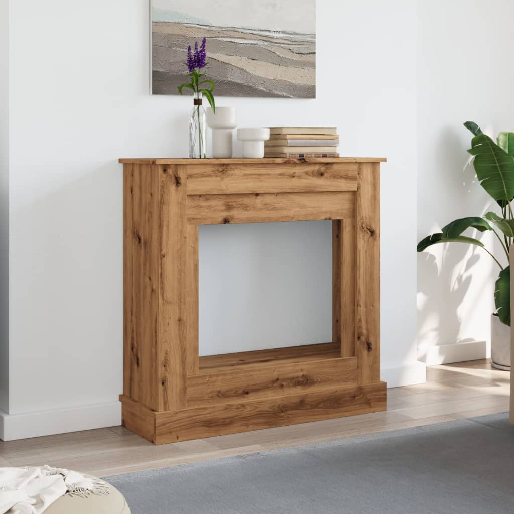 vidaXL kézműves tölgy színű szerelt fa kandallóburkolat 90x30x90 cm