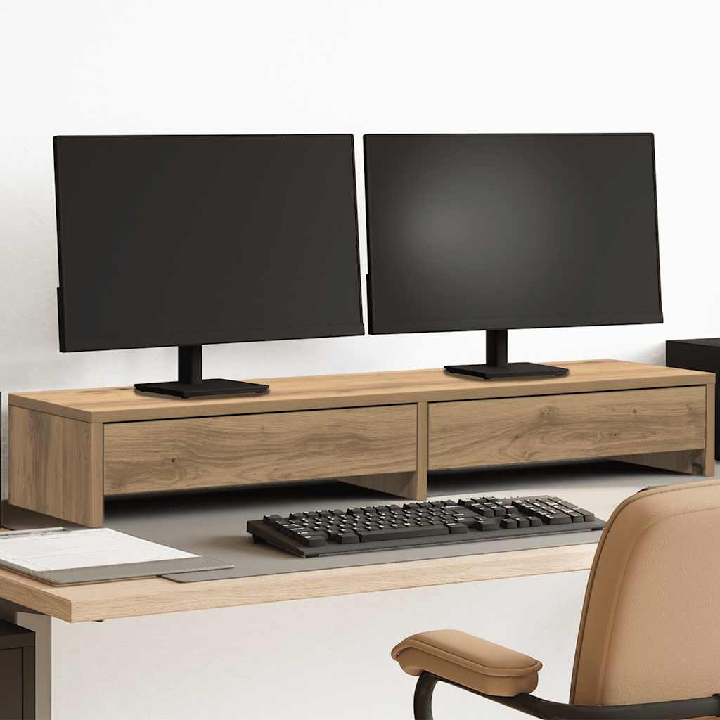 vidaXL Suport monitor cu sertare, stejar artizanal, 100x27x15 cm, lemn