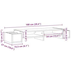 Stojan na monitor s úložným prostorem betonově šedý 100x27x15cm - obrázek 9