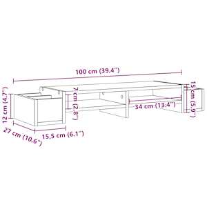 Stojan na monitor s úložným prostorem šedý sonoma 100x27x15 cm - obrázek 9