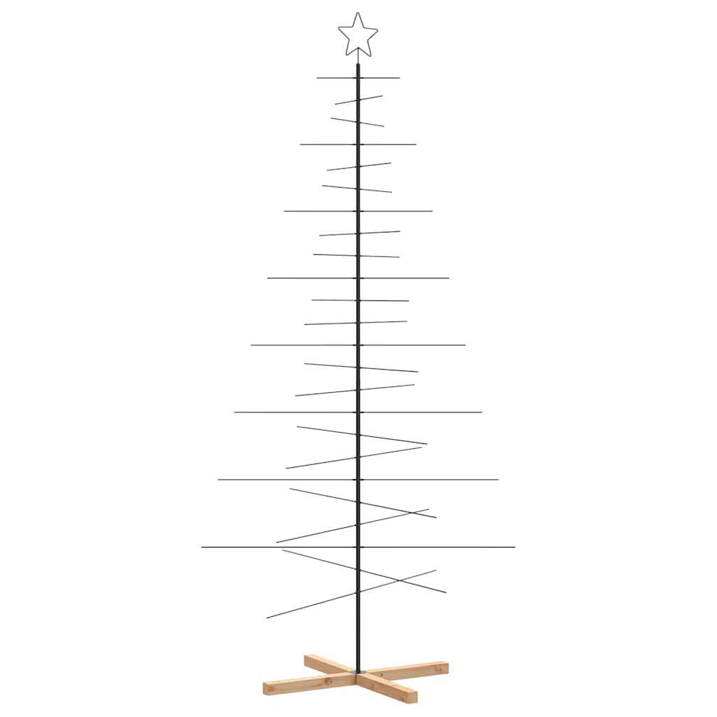 vidaXL Kovový vianočný stromček s drevenou základŠou čierny 210 cm