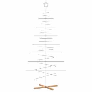 Kovový vánoční stromeček s dřevěnou základnou černý 210 cm - obrázek 2