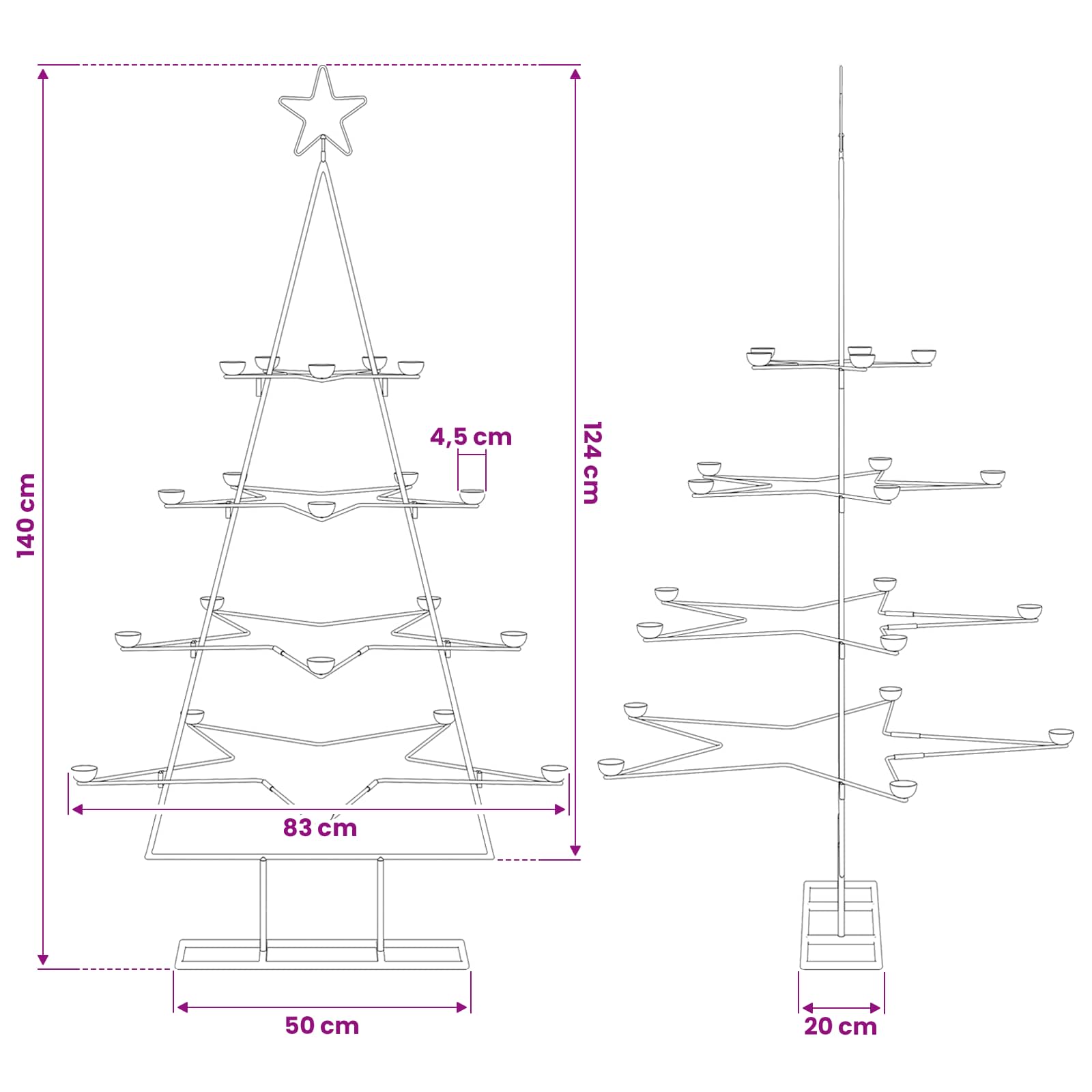 Metal Christmas Tree for Decoration size guide