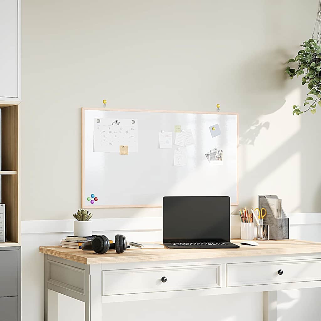 vidaXL Magnetisk whiteboardtavle med ramme i heltre furu 100x55 cm