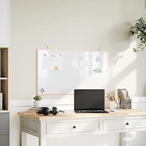 Magnetna bela tabla z okvirjem iz masivnega borovega lesa 100 x 55 cm