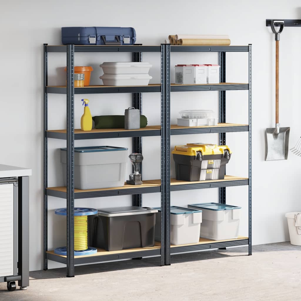 vidaXL 5 Laags Opbergrek 2 stuks antracietkleurig staal & bewerkt hout afbeelding