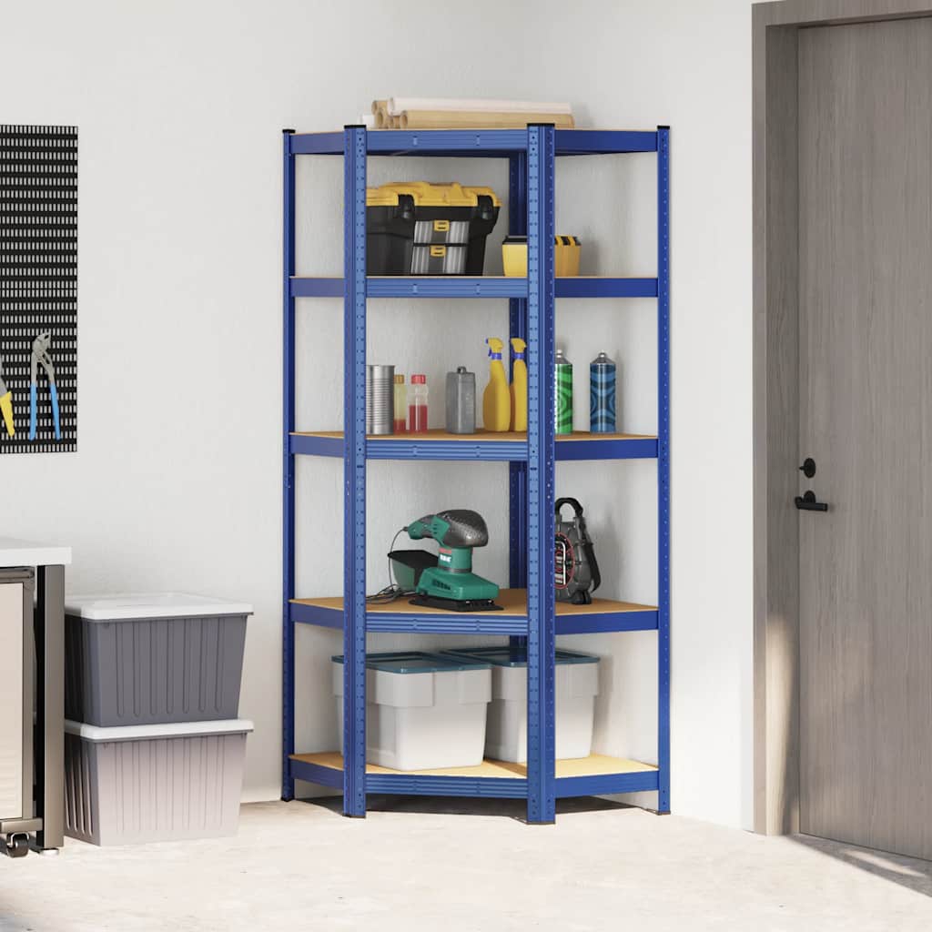vidaXL Hoekrek 5-laags staal en bewerkt hout blauw afbeelding